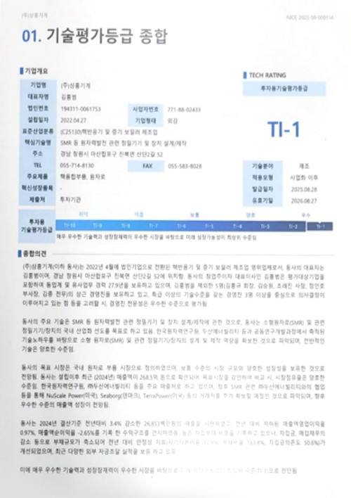 기술평가등급 종합 : TI-1 (NICE 평가정보
