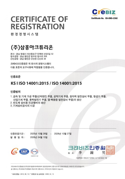 CERTIFICATE OF REGISTRATION KS IISO 14001:2015 /ISO 14001:2015